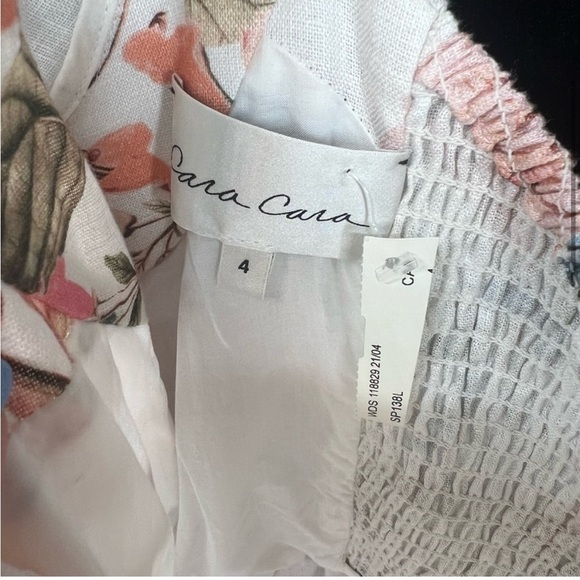 NWT Cara Cara Blue Hill Dress in Trellis Floral Ivory Tiered Linen Dress 4 Four - Picture 8 of 16